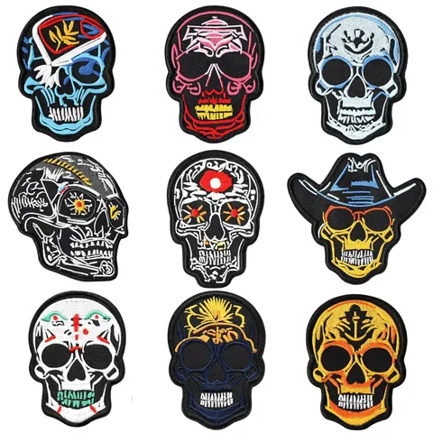 Punk Moto Crâne Broderie Patch DIY Vêtements Chapeau Sac Réparation Applique Décorative Coudre Thermocollant Badge Brodé Motif