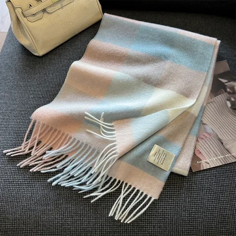 Damen Winter Warmer Wolle Karoschal Quasten Langer Schal Lässig Mode