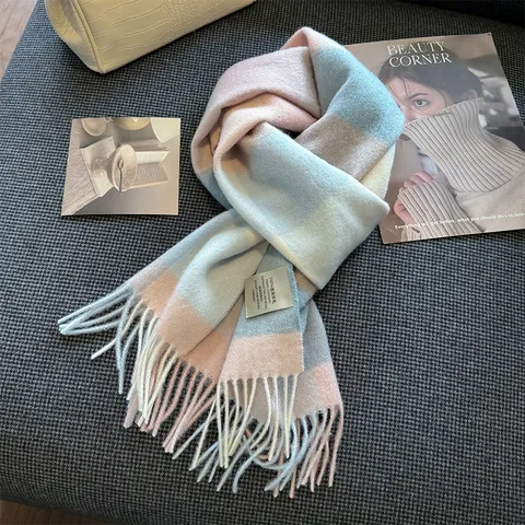 Damen Winter Warmer Wolle Karoschal Quasten Langer Schal Lässig Mode