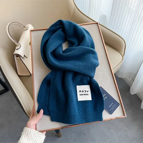 Damen Winter Warmer Gestrickter Schal Reine Wolle Minimalistischer Einfarbiger Langer Schal Kaltes Wetter Nackenwärmer Modeaccessoire