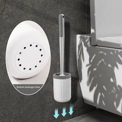 Punch Free Toilet Brush Set Wall Mounted Bathroom Cleaning Brush Plastic Long Handle Toilet Bowl Cleaner Tool
