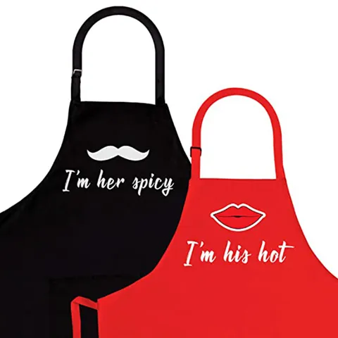 Tablier en Polyester Col Halter Couple Cuisine Cuisson Barbecue Uniforme de Serveur Tablier de Chef Ajustable pour Adultes
