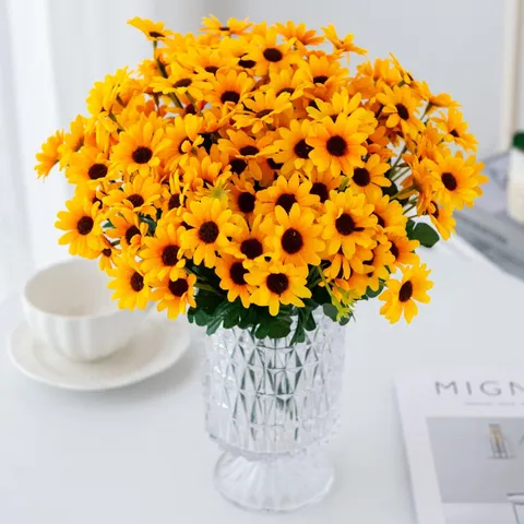 Artificial Sunflower Bouquet Small Sun Flowers Silk Fake Flowers For Living Room Balcony Home Decor Arrangement