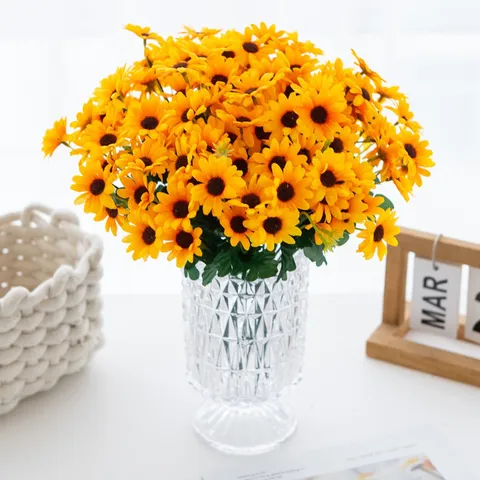 Artificial Sunflower Bouquet Small Sun Flowers Silk Fake Flowers For Living Room Balcony Home Decor Arrangement