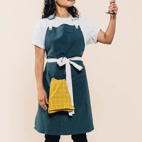 Cotton Linen Casual Apron Japanese Style Solid Color Breathable Work Apron For Kitchen Cooking Baking Cleaning Home Use