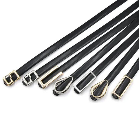Damen Minimalistischer PU Leder Schmaler Gürtel Retro Freizeit Mode Dekorativer Taillengürtel Mit Gold Silber Metallschnalle Für Jeans Hosen