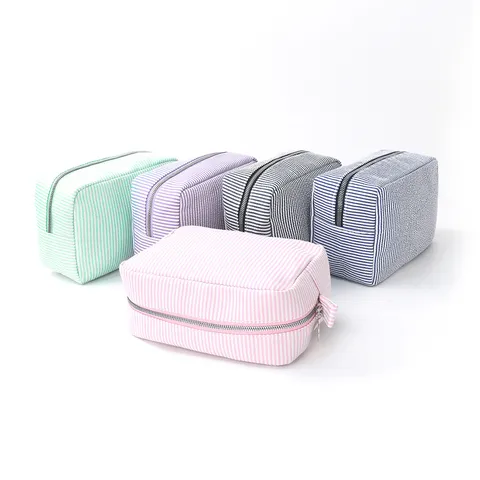 Tragbare Baumwolle Kosmetiktasche Gestreifte Kulturtasche Reise Make-up Organizer Reißverschluss Aufbewahrungstasche