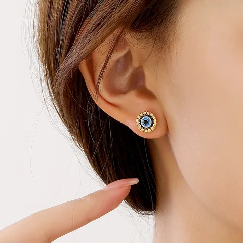 Gothic Evil Eye Stainless Steel Stud Earrings Drip Oil Spiral Geometric Minimalist Fashion Jewelry For Women