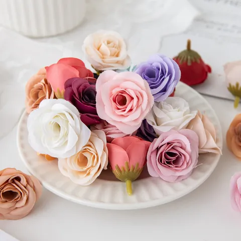 Têtes de Fleurs de Roses en Soie Artificielle Fleurs Fausses Multicolores pour Boîte Cadeau DIY Fête de Mariage Décoration Intérieure Fournitures d'Artisanat