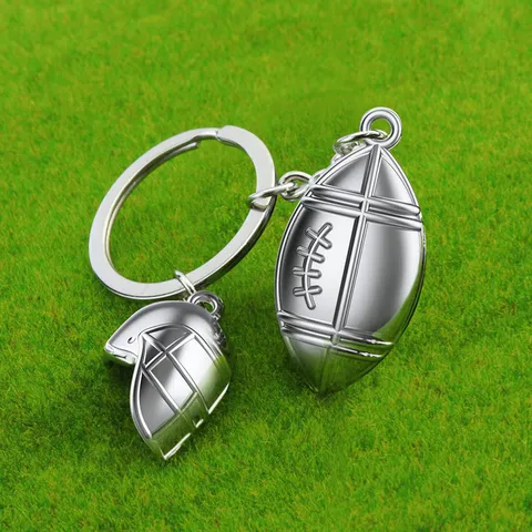 Kreativer Zinklegierung Amerikanischer Football Schlüsselanhänger Sport Thema Helm Anhänger Schlüsselring Silber Metall Rugby Liga Souvenir Anhänger Für Auto Tasche