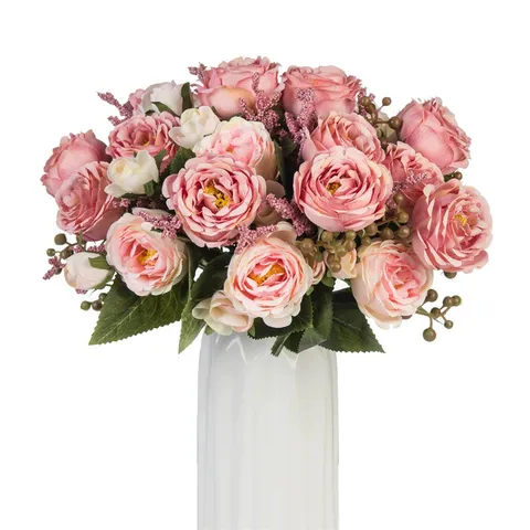 Artificial Peony Silk Flower Bouquet Fake Floral Arrangement For Home Decor Wedding Party Table Centerpiece Interior Decoration