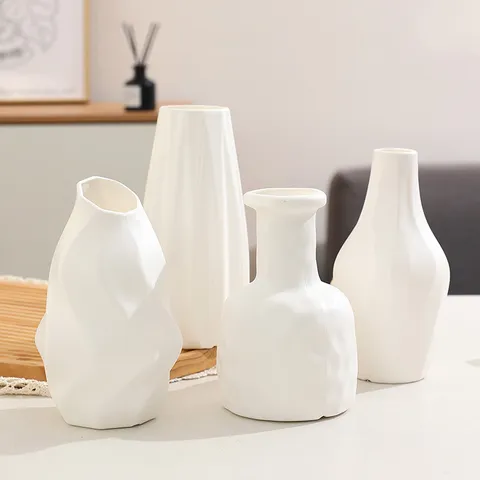 Vase en Plastique Moderne et Minimaliste Géométrique Tordu Blanc Vase à Fleurs d'Art de Bureau Décoration de la Maison