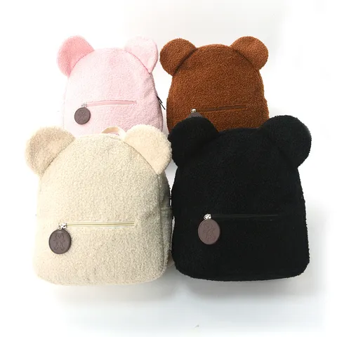 Kids Cute Cartoon Bear Ears Plush Backpack Casual Soft Cute School Bag Small Daypack For Children Girls