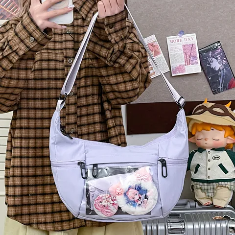 Japanese Minimalist Nylon Crossbody Phone Bag Women Men Small Shoulder Pouch Adjustable Strap Zipper Streetwear