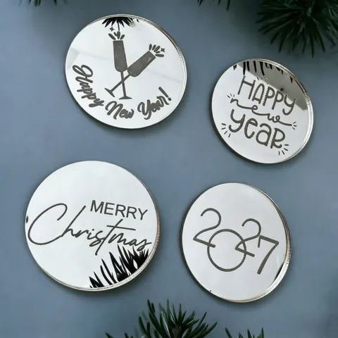 Acryl Kerst Taarttopper Spiegel Goud Zilver Gelukkig Nieuwjaar Kerstboom Cupcake Toppers Feest Dessert Decoratie Benodigdheden