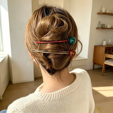 Minimalist Acrylic Round Ball Bobby Pin Set Alloy Hair Clip For Women Girls Handmade Fashion Hair Styling Accessories