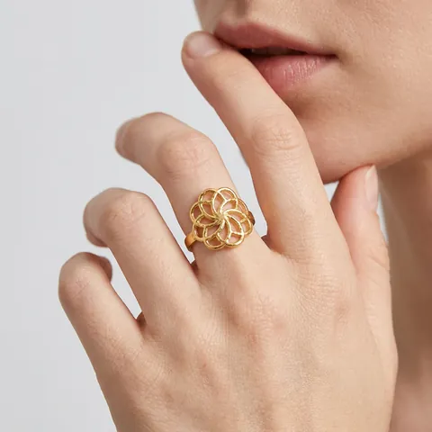Minimalist Hollow Flower Geometric Ring Titanium Steel Layered Texture Adjustable Open Design For Women