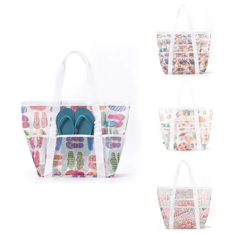 Große Kapazität Mesh Strandtasche Tragbare Bademode Aufbewahrung Tote Mehr Tasche Reise Umhängetasche Mit Gedrucktem Design