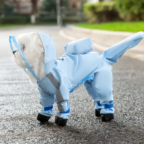 Imperméable pour Chien avec Capuche Bande Réfléchissante et Trou de Laisse Veste de Pluie Complète pour Petits et Moyens Chiens