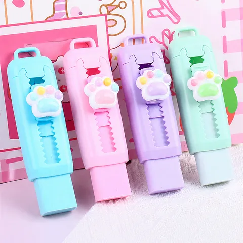 Leuke Cartoon Kattenpoot Push Gum Creatieve Intrekbare Rubberen Gum Voor Studenten School Kantoorbenodigdheden