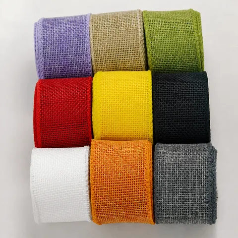 Wired Faux Linen Ribbon Colorful Burlap Ribbon Roll For DIY Crafts Handmade Christmas Decoration Gift Wrapping Floral Arrangements