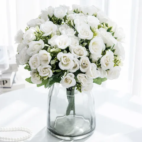 Kunstmatige Rozen Bloemenboeket 5-Vork Milan Zijde Nep Bloemen Voor Thuis Bruiloft Feest Tuin Binnen Decor