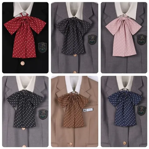 Nœud Papillon Original à Pois à Long Manche JK Uniforme Cravate Mignon Étudiante Filles Style Collégial Accessoires
