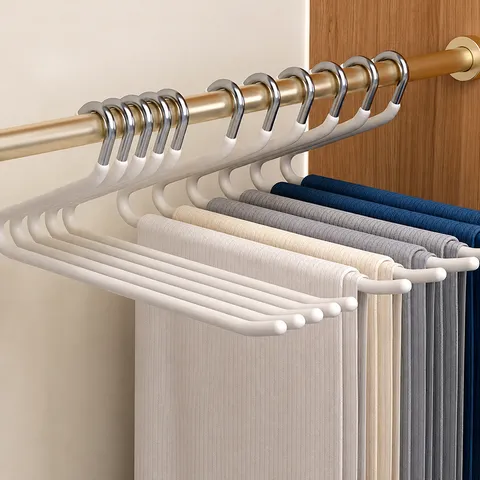 Household Stainless Steel Z Shaped Pants Hanger Non Slip Multi Layer Closet Organizer Space Saving Trouser Storage Rack