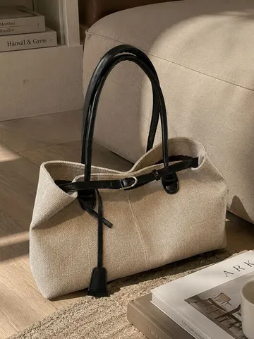 Bolso Tote de Mezclilla de Gran Capacidad Vintage para Mujer Bolso Casual con Costuras Moda Bolso de Hombro Trabajo Diario