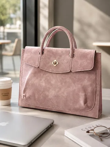 Bolso para Portátil de Negocios para Mujer Impermeable de Cuero PU Bolso de Mano Maletín Acolchado Delgado Con Cierre Seguro Rosa