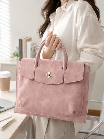 Bolso para Portátil de Negocios para Mujer Impermeable de Cuero PU Bolso de Mano Maletín Acolchado Delgado Con Cierre Seguro Rosa