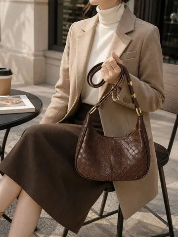Bolso de Hombro de Cuero PU Tejido Vintage de Moda para Mujer Bolso de Mano Hobo Informal Estilo Diseñador Retro