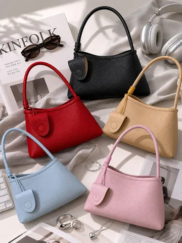 Bolso Hobo Minimalista de Estilo Coreano para Mujer Bolso de Hombro de Cuero PU Bolso de Axila Informal Diario