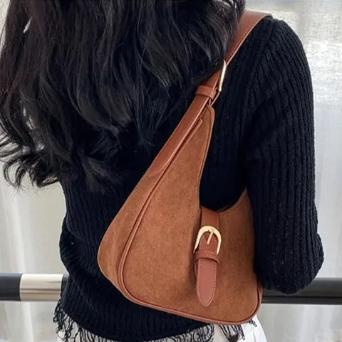 Bolso de Hombro de Ante Vintage para Mujer Gran Capacidad Bolso de Axila de Media Luna Bolso Casual