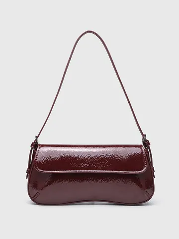 Mujer Bolso Baguette de Cuero Patentado Minimalista Viajero Color Sólido Solapa Bolso de Hombro Bolso de Axila Moda Elegante