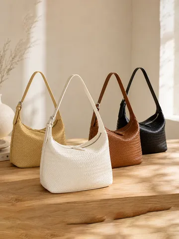 Bolso Tote de Cuero PU Tejido de Gran Capacidad para Mujer Bolso Bandolera Casual de Commuter Bolso de Moda