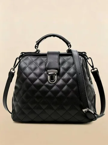 Bolso Médico Vintage de Moda para Mujer de Cuero PU Acolchado Satchel Bolso de Mano Cerradura Metálica Bolso Bandolera