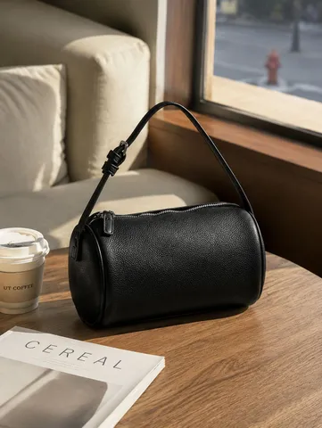 Bolso Bandolera Casual de Cuero PU para Mujer Bolso de Mano Cilíndrico Liso Minimalista