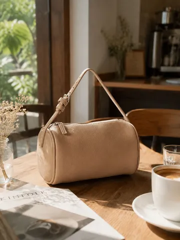 Bolso Bandolera Casual de Cuero PU para Mujer Bolso de Mano Cilíndrico Liso Minimalista