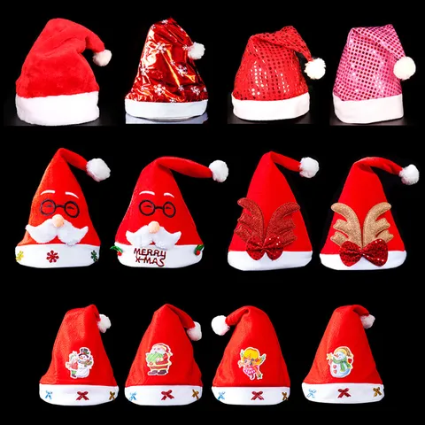 Bonnet de Noël en Peluche Rouge Blanc Chapeaux de Fête pour Adultes Enfants Velours Doré Non-tissé Décoration Festive Accessoire de Costume