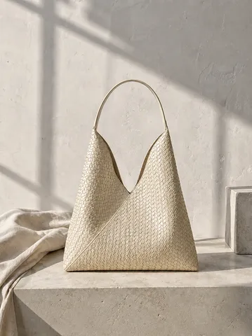 Mujer Bolso de Hombro de Cuero PU Tejido Gran Capacidad Retro Casual Tote Bag Elegante Bolso de Axila Bolso de Mano de Moda