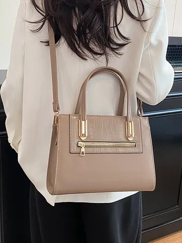 Bolso Bandolera Informal Retro de Cuero PU para Mujer Bolso de Hombro de Color Sólido Simple y Moderno