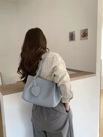 Bolso Tote de Hombro Tejido de Cuero PU Casual para Mujer Bolso de Mano