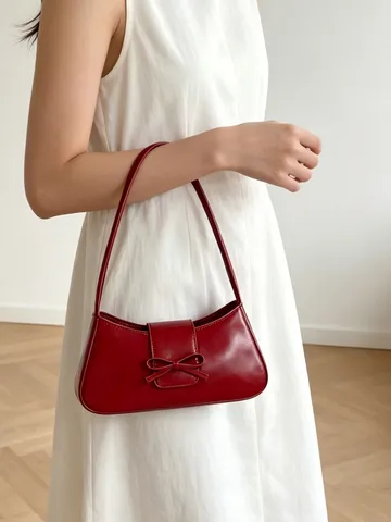 Bolso de Hombro Minimalista de Cuero PU para Mujer Moda Bolso Baguette con Lazo Elegante Urbano Commuting Casual Diario Bolso de Hombro