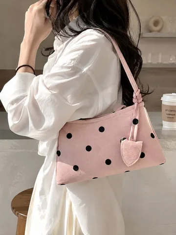 Bolso de Hombro Casual con Lunares de Cuero PU para Mujer