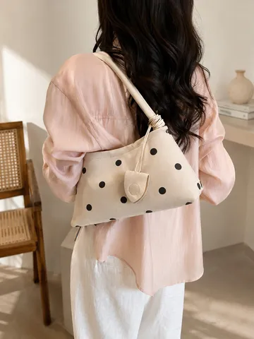 Bolso de Hombro Casual con Lunares de Cuero PU para Mujer