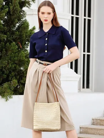 Womens Straw Woven Bucket Bag Urban Minimalist Casual Daily Shoulder Handbag Straw Woven Material Woven Craft