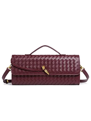 Bolso Bandolera De Hombro De Cuero Tejido De Moda Para Mujer Bolso De Mano De Diseño De Niche Bolso Baguette Casual Con Cerradura De Metal