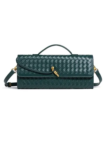 Bolso Bandolera De Hombro De Cuero Tejido De Moda Para Mujer Bolso De Mano De Diseño De Niche Bolso Baguette Casual Con Cerradura De Metal