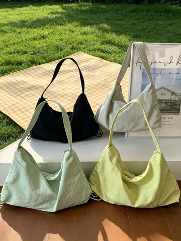 Bolso Tote de Nylon Casual de Gran Capacidad para Mujer Bolso de Hombro Commuter Sencillo Color Sólido